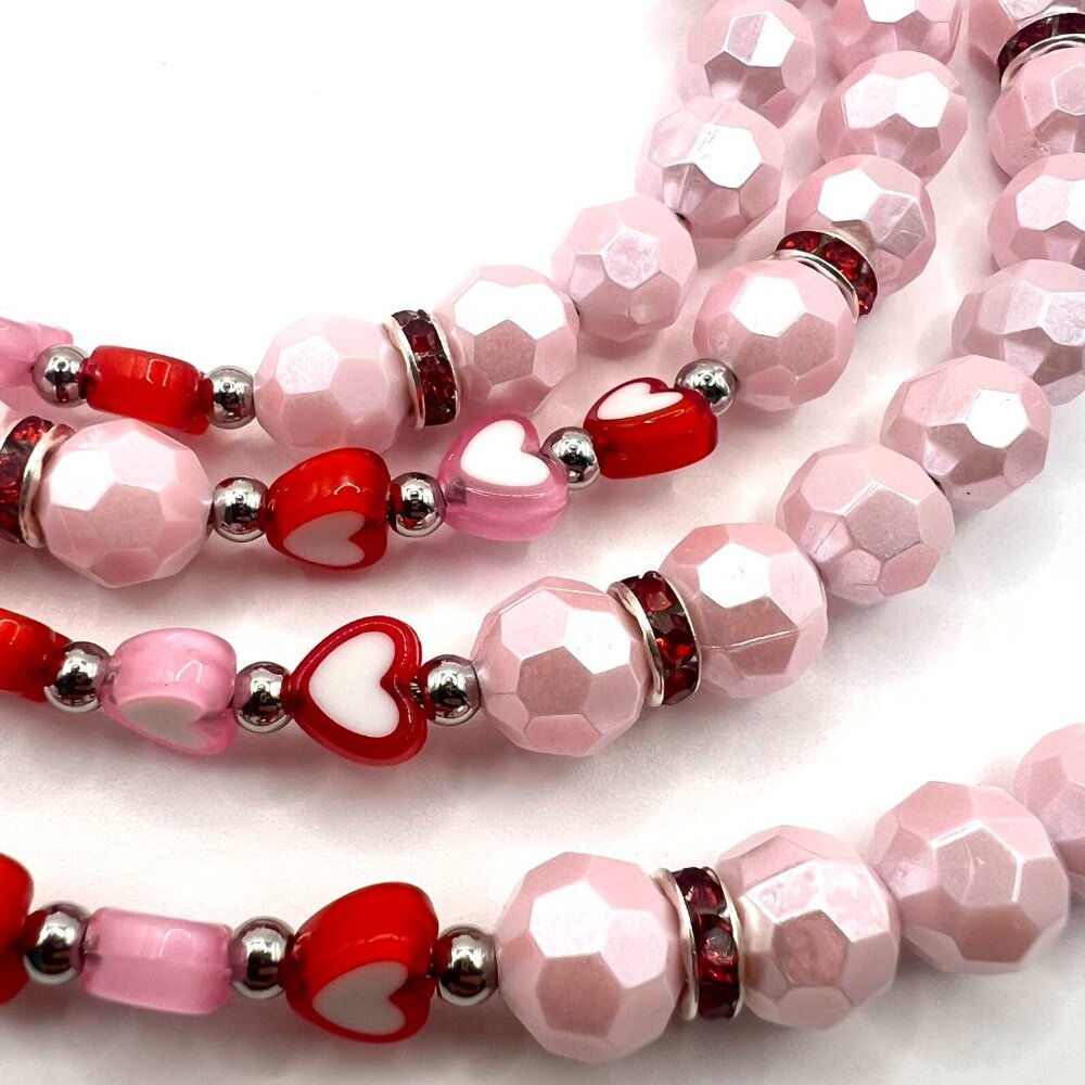 Bougie Beaded Dog Leash - Pink Hearts - Rhinestones - Handmade - Unique - Glam